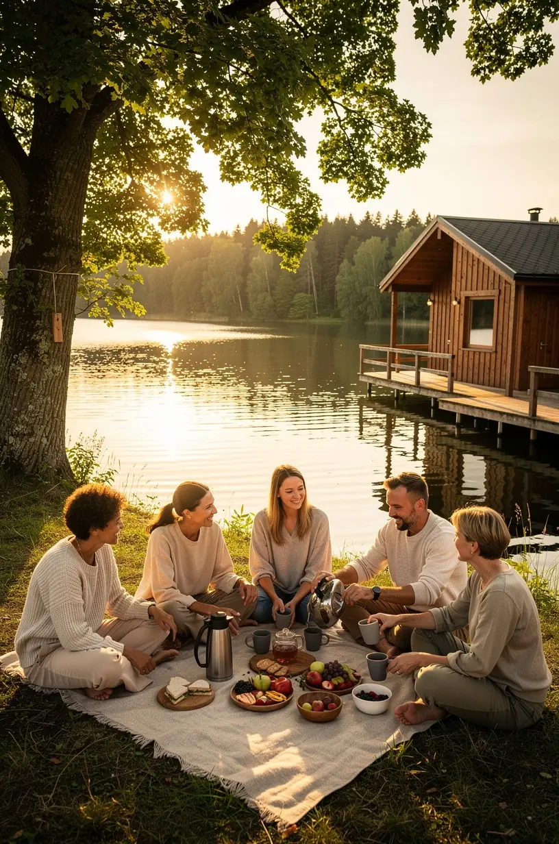 Žmogus medituoja gamtos fone, šalia jo – vaistažolių arbatos puodelis kaip kasdienės ramybės dalis