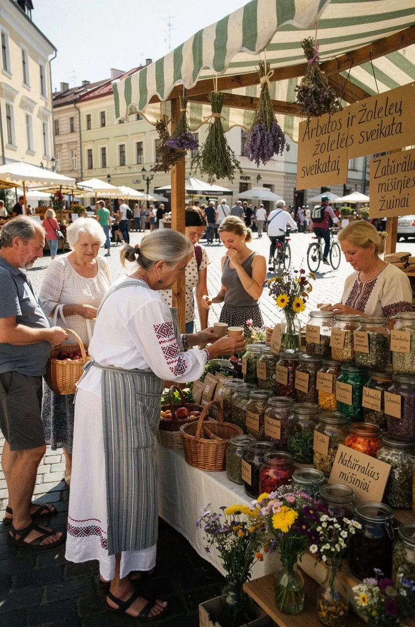 Žolelių arbatos paruošimo procesas: karštas vanduo pilamas į stiklinį arbatinuką su džiovintomis žolelėmis
